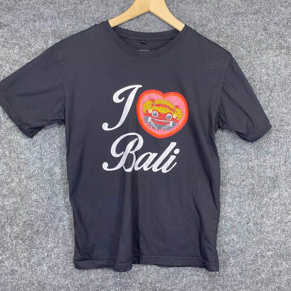 Bye Bye Bali I Heart Bali Barong Mask Graphic T-Shirt Black Mens Small S